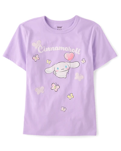 T-shirt à motif papillon brodé en point de satin Cinnamoroll™ pour filles