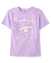T-shirt à motif papillon brodé en point de satin Cinnamoroll™ pour filles
