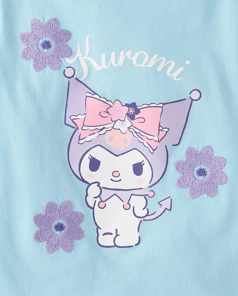 Toddler Girls Kuromi™ Satin Stitch Embroidered Floral Graphic Tee