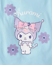 Toddler Girls Kuromi™ Satin Stitch Embroidered Floral Graphic Tee