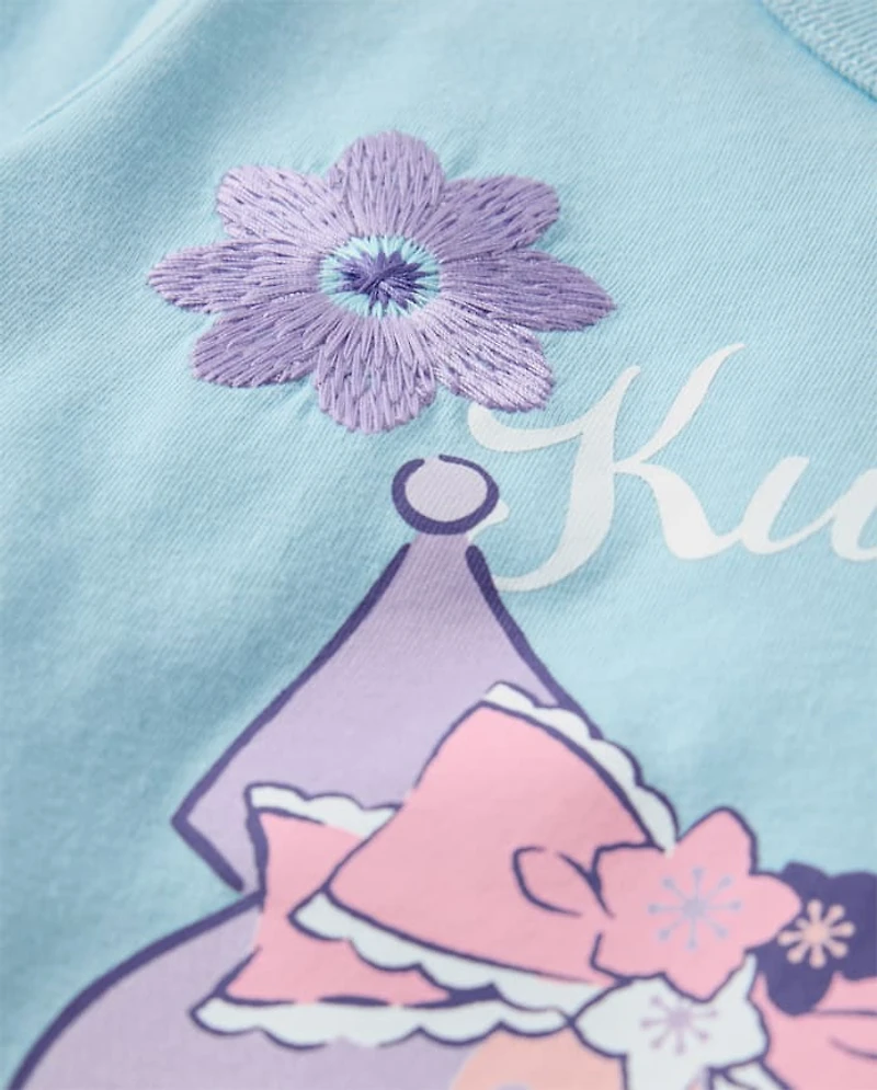 Toddler Girls Kuromi™ Satin Stitch Embroidered Floral Graphic Tee