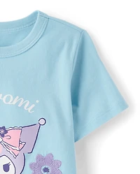 T-shirt à motif floral brodé au point de satin Kuromi™ pour petites filles