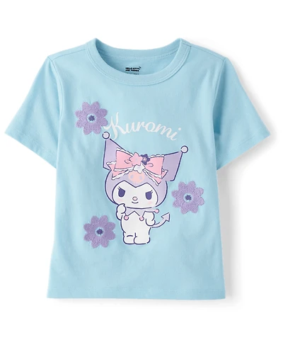 Toddler Girls Kuromi™ Satin Stitch Embroidered Floral Graphic Tee