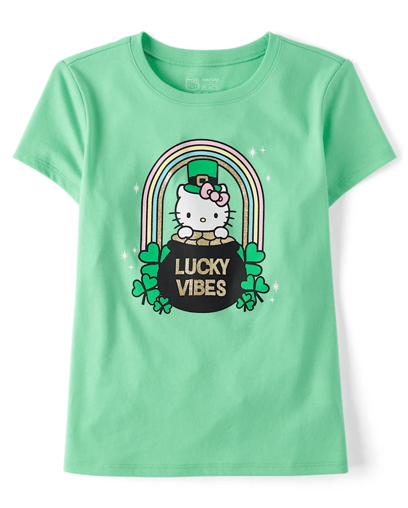 T-shirt graphique Hello Kitty® à paillettes pour filles, spécial Saint-Patrick