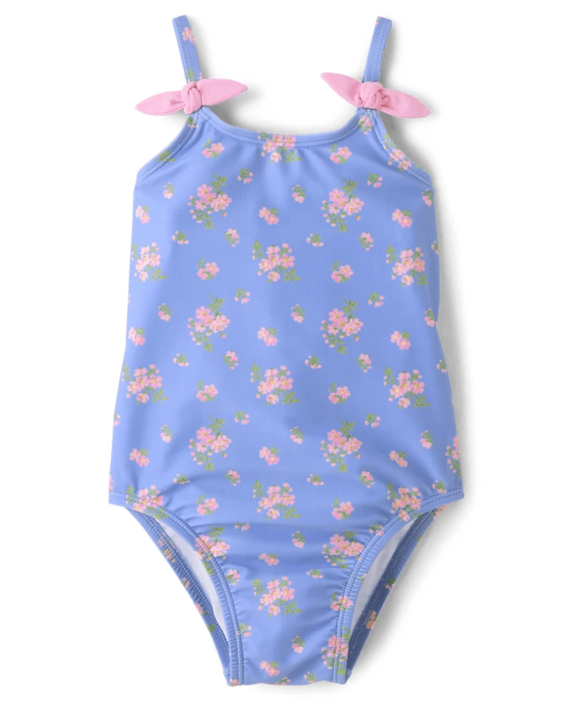 Baby And Toddler Girls Floral Tie Shoulder Swimsuit