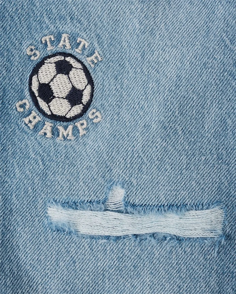 Baby And Toddler Boys Embroidered Varsity Ripped Baggy Jeans