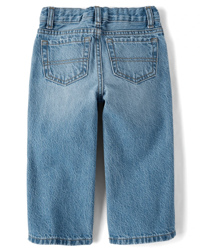Baby And Toddler Boys Embroidered Varsity Ripped Baggy Jeans