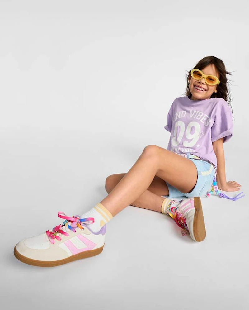 Girls Floral Beaded Low Top Sneakers