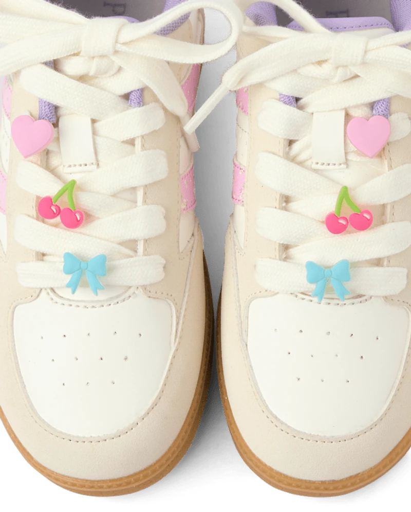 Girls Floral Beaded Low Top Sneakers