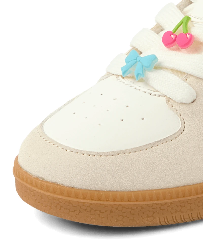 Girls Floral Beaded Low Top Sneakers