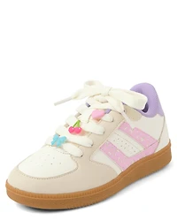 Girls Floral Beaded Low Top Sneakers