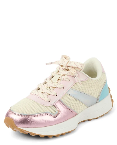 Girls Metallic Colorblock Low Top Sneakers