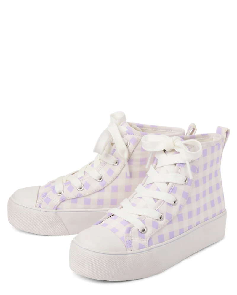 Girls Gingham High Top Sneakers