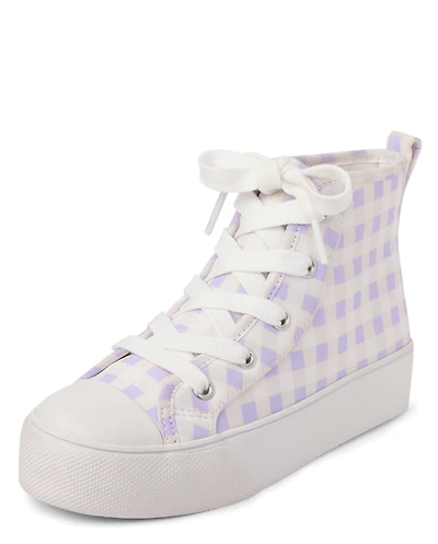 Baskets montantes à carreaux pour filles