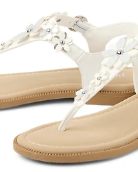 Girls Floral Rhinestone T-Strap Sandals