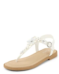 Girls Floral Rhinestone T-Strap Sandals