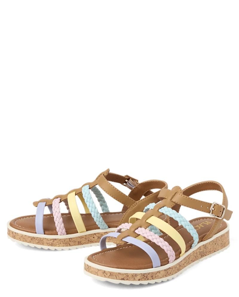 Girls Rainbow Braided Sandals
