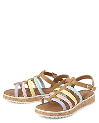 Girls Rainbow Braided Sandals