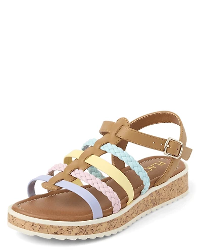 Girls Rainbow Braided Sandals