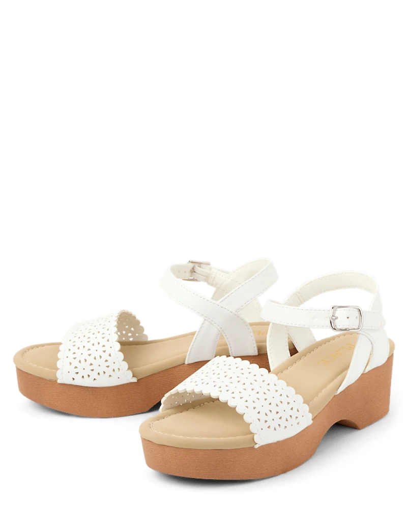 Girls Perforated Platform Clog Sandals