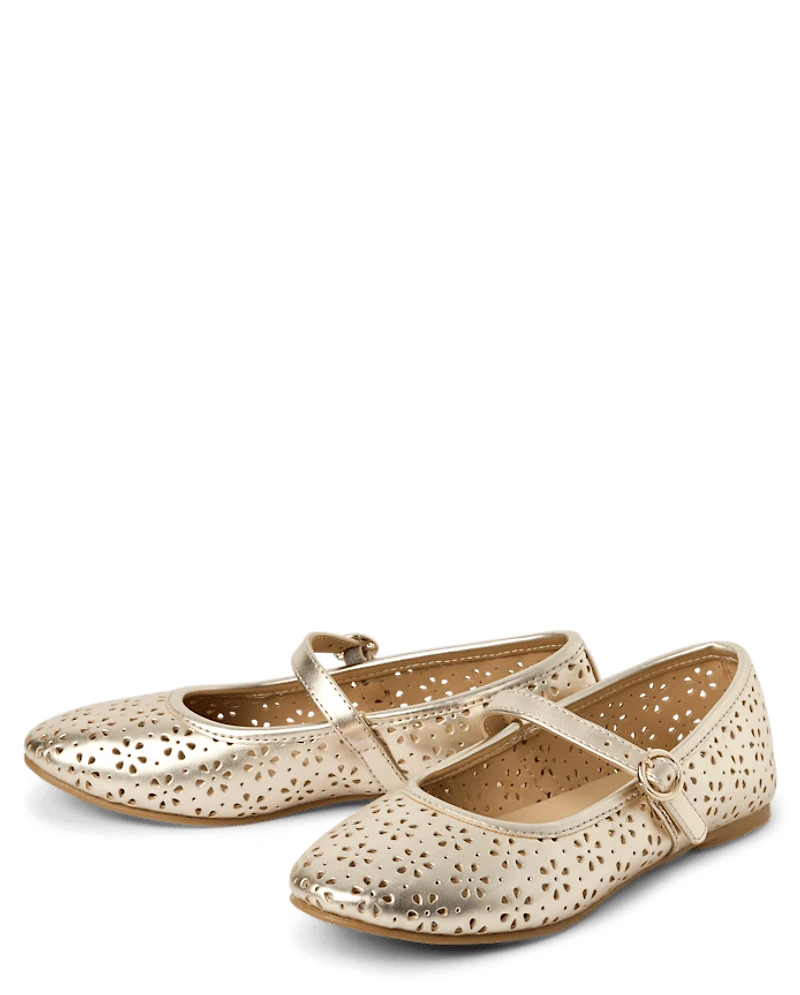Girls Metallic Perforated Ballet Flats