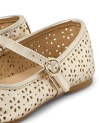 Girls Metallic Perforated Ballet Flats