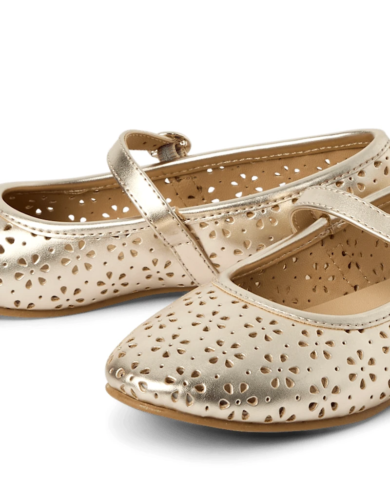 Girls Metallic Perforated Ballet Flats