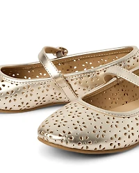 Girls Metallic Perforated Ballet Flats