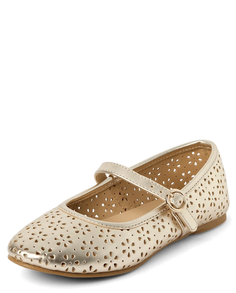 Girls Metallic Perforated Ballet Flats