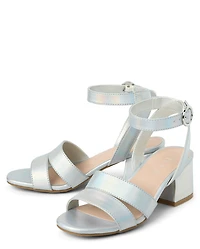 Girls Metallic Block Heels