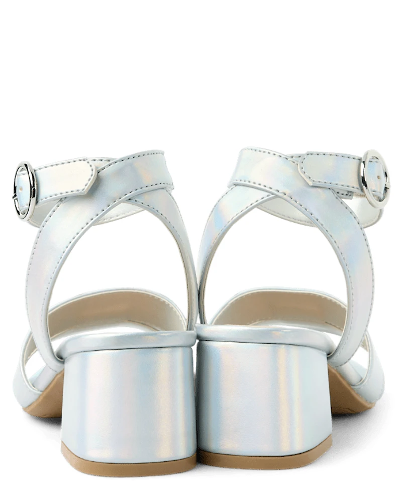 Girls Metallic Block Heels