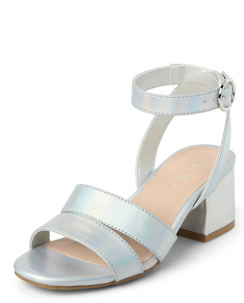 Girls Metallic Block Heels