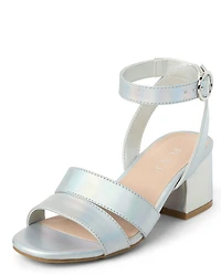 Girls Metallic Block Heels
