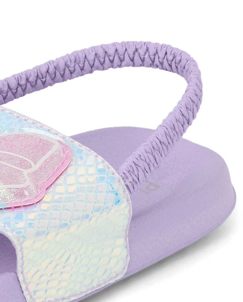 Toddler Girls Holographic Bow Slides