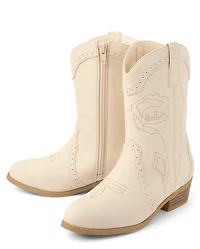 Girls Embroidered Floral Cowgirl Boots