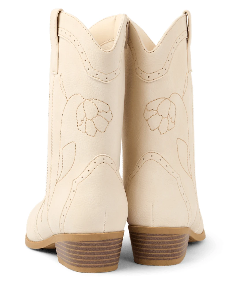 Girls Embroidered Floral Cowgirl Boots