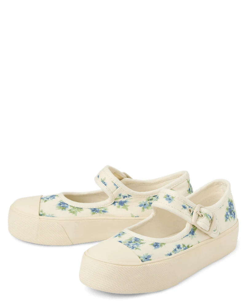 Girls Floral Mary Jane Sneakers