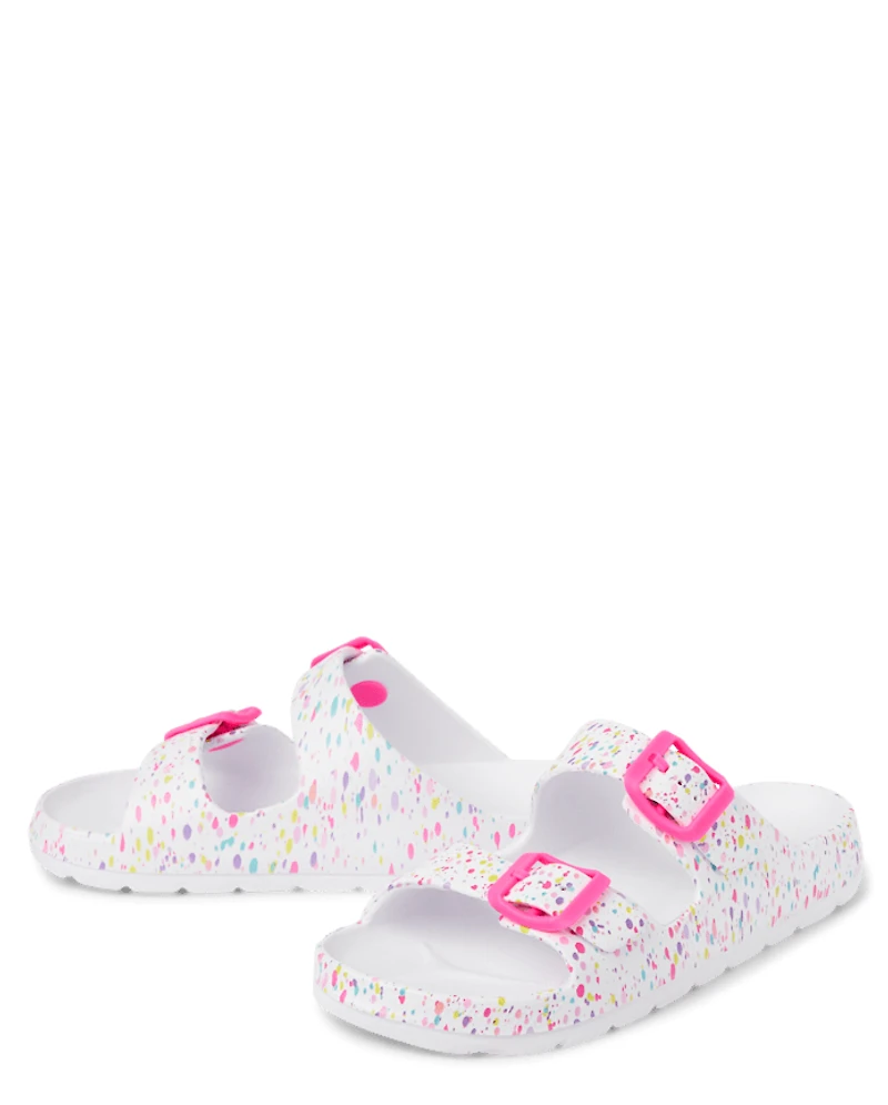 Girls Paint Splatter Buckle Slides