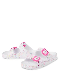 Girls Paint Splatter Buckle Slides