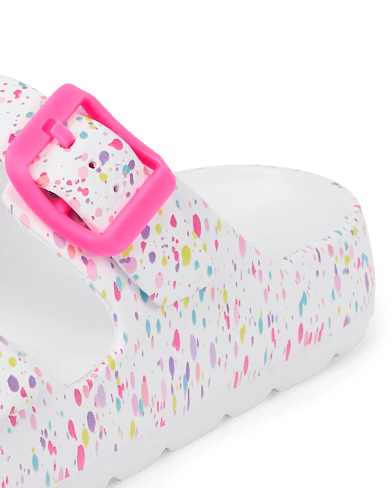 Girls Paint Splatter Buckle Slides