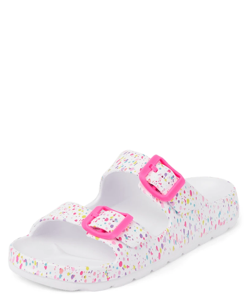 Girls Paint Splatter Buckle Slides