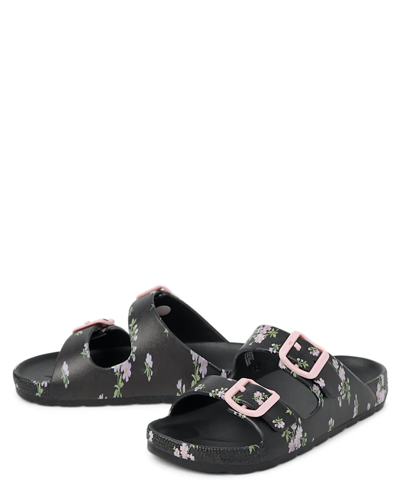 Girls Floral Buckle Slides