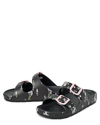 Girls Floral Buckle Slides
