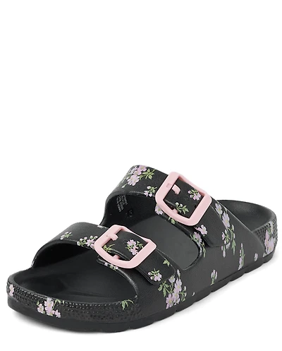 Girls Floral Buckle Slides