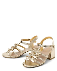 Girls Metallic Bow Block Heels