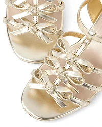 Girls Metallic Bow Block Heels