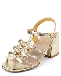 Girls Metallic Bow Block Heels
