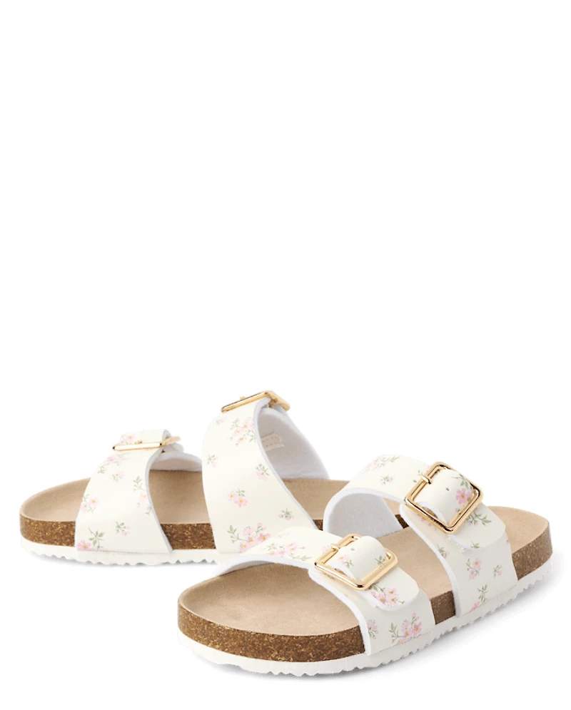 Girls Floral Buckle Slides