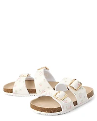 Girls Floral Buckle Slides