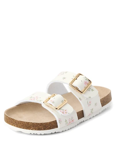 Girls Floral Buckle Slides